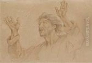 A Man, Half-length, Looking Up To The Left With Arms Raised