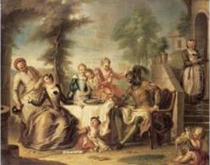 Don Quichotte Servi Par Les Filles De L'hotellerie by Charles-Antoine Coypel