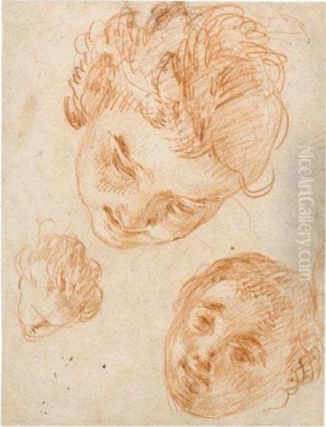 Studies Of Three Heads - view 1