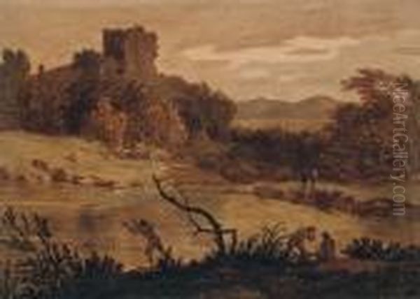 A Landscape With Men Bathing And A Ruined Tower Beyond - view 1