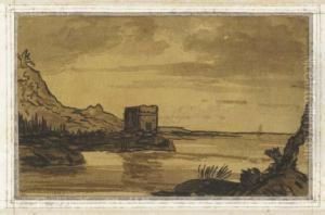 A Coastal Landscape With A Ruined Tower by Alexander Cozens