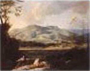 River Landscape With The Penitent Magdalene by Francesco Cozza