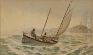 Sailboat Approaching A Lighthouse On Choppyseas