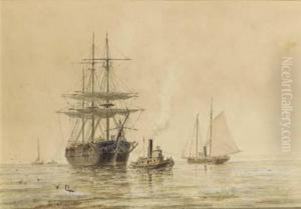 A Three Masted Clipper Entering A Harbor - view 1