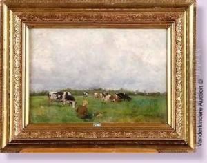 Le Petit Gardien Et Ses Vaches Au Pre by Florent Nicolas Crabeels