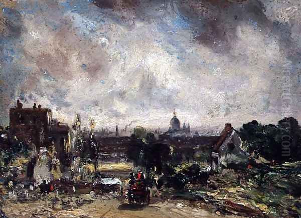 City of London from Sir Richard Steeles Cottage with the Mail Coach on the Road - view 1