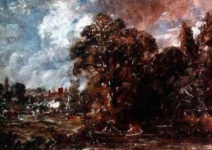 A river scene with a farmhouse near the water's edge, c.1830-36 by John Constable