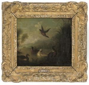 Ducks And Ducklings On A Pond by Marmaduke Cradock