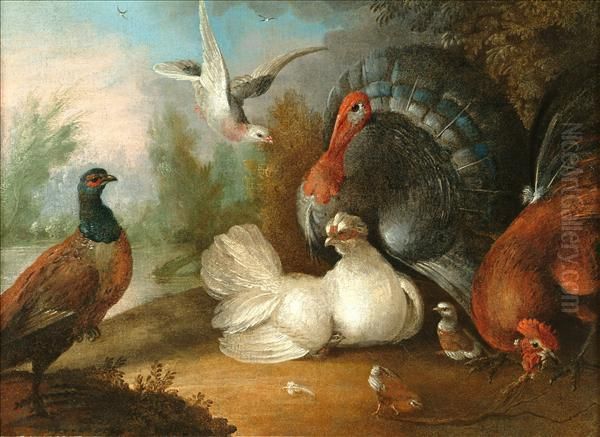 Scene Withdomestic Fowl, To Include Cock, Hen And Chicks, Turkey, Pheasantand Pigeon - view 1