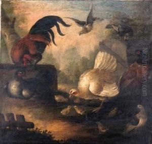 Chickens, A Pheasant And Doves In A Wooded Landscape