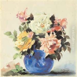 Rose Nel Vaso Blu by Aurelio Craffonara