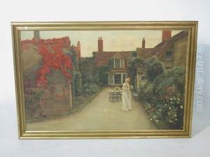 Young Girl Gathering Flowers In A Garden by Percy Robert Craft