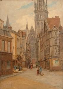 Two Views Of Rouen Cathedral. by Percy Robert Craft