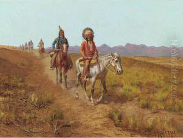 Indians On Horses Riding Along A Trail - view 1