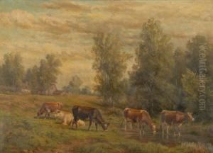 Cows At A Watering Hole by Thomas Bigelow Craig
