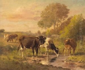 Cattle Watering At Dusk by Thomas Bigelow Craig
