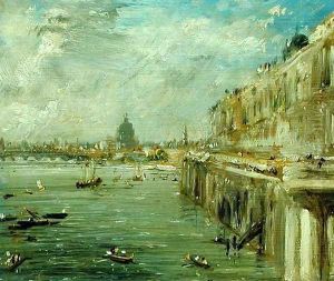 Somerset House Terrace and the Thames A View from the North End of Waterloo Bridge with St. Paul's Cathedral in the distance by John Constable