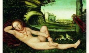 Diane Chasseresse Allongee Sur Fond De Paysage by Lucas The Younger Cranach