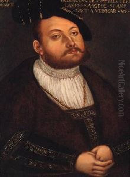 Portrait Of Johann Friedrich,
Elector Of Saxony, Half-length, In Awhite Shirt And A Gold Embroidered
Coat With A Fur-linedcollar - view 1