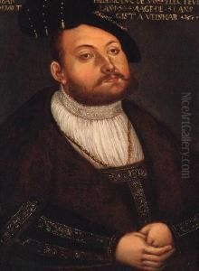 Portrait Of Johann Friedrich, 
Elector Of Saxony, Half-length, In Awhite Shirt And A Gold Embroidered 
Coat With A Fur-linedcollar by Lucas The Younger Cranach