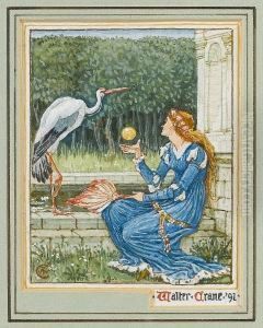 A Girl With A Golden Ball And A Crane by Walter Crane