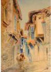 Scene De Rue Orientaliste. by Louis Amable Crapelet