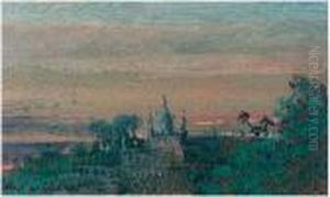 Scene Orientaliste Sous Le Soleil Couchant,1842