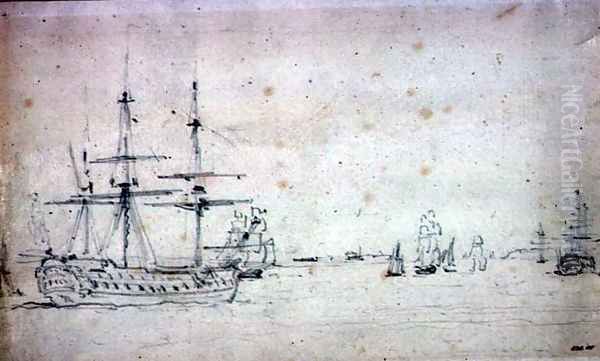 A Ship at anchor and other shipping in the Thames - view 1