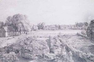 View of East Bergholt over the kitchen garden of Golding, Constable's house by John Constable