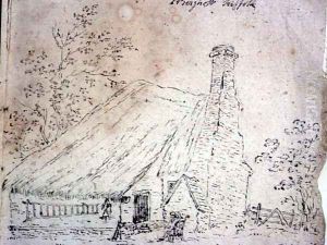 Cottage at East Bergholt, with a cottager by John Constable