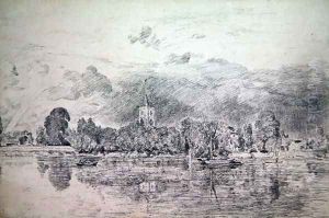 Fulham church from across the River, 1818