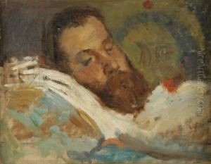 "emilio Praga Sul Letto Di Morte" Olio Su Tela Iscritto Al Retro
