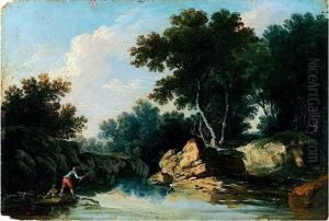Pecheur Au Bord D'une Riviere by Louis-Philippe Crepin
