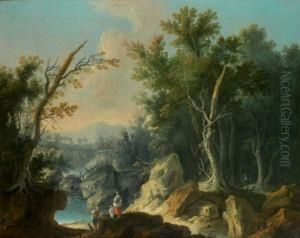 La Promenade En Famille Pres De La Riviere by Louis-Philippe Crepin
