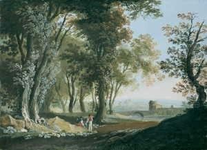 Italienische Landschaft Mit 
Einer Brucke Und Zwei Wanderern Als Staffage. Gouache Auf Papier, Auf 
Leinwand Aufgezogen (unter Glas Gerahmt). H 39,2; B 53,5 Cm.