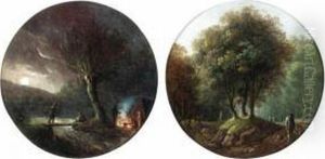 Wooded Landscape With A Figures On A Track by Louis-Philippe Crepin