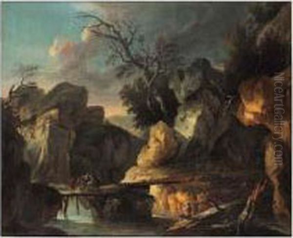 Paysans Sur Un Pont Dans Un Paysage De Rochers - view 1