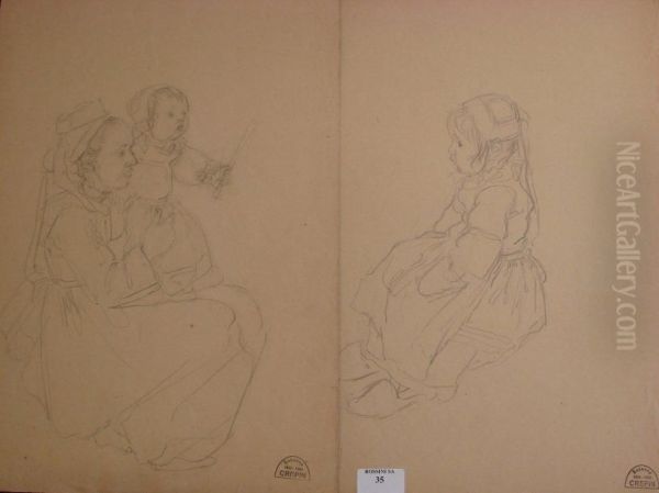Enfant Aux Sabots Et Mere Et Son Enfant - view 1