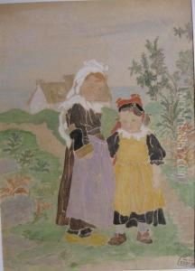 Mere Et Fille Sur La Lande by Suzanne Crepin
