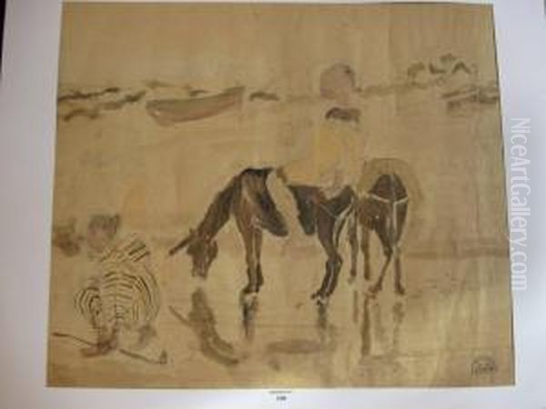 Bord De Mer, Deux Anes Et Deux Personnages - view 1