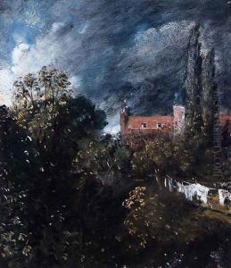 View in a garden with a red house beyond by John Constable