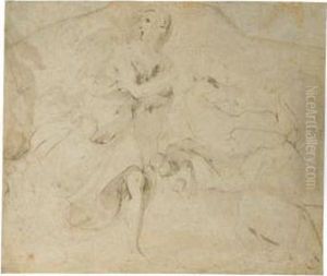 Schizzi Di Figure: Donna Che Fugge Verso Destra E Figura A Cavallo