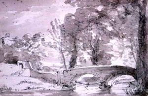 Bridge with Trees and Buildings, at Haddon by John Constable