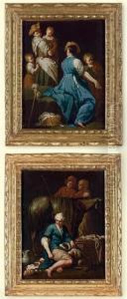 Interior With Two Women And
Three Children; Interior With A Woman, A Dog, A Donkey And Two Young Men - view 1