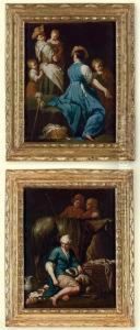 Interior With Two Women And
Three Children; Interior With A Woman, A Dog, A Donkey And Two Young Men by Giuseppe Maria Crespi
