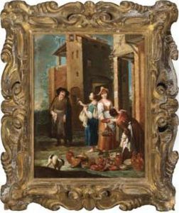 A Street Scene With Women Selling Pots And Flowers by Giuseppe Maria Crespi