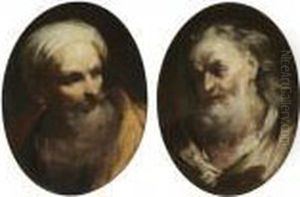 Study Of A Bearded Man, Head And
 Shoulders, Wearing A Turban And Looking Right; Study Of An Elderly 
Bearded Man, Head And Shoulders, Looking Left by Giuseppe Maria Crespi