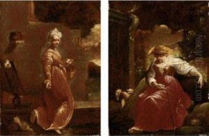 Contadina Che Nutre Le Galline; Pastorella Che Riposa