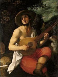 Portrait Of A Young Man, Three 
Quarter Length Seated, Playing A Cittern, A Landscape Beyond