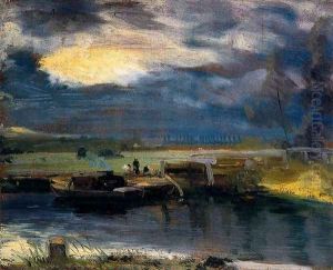 Boats on the Stour, in the background of the Deadham church by John Constable